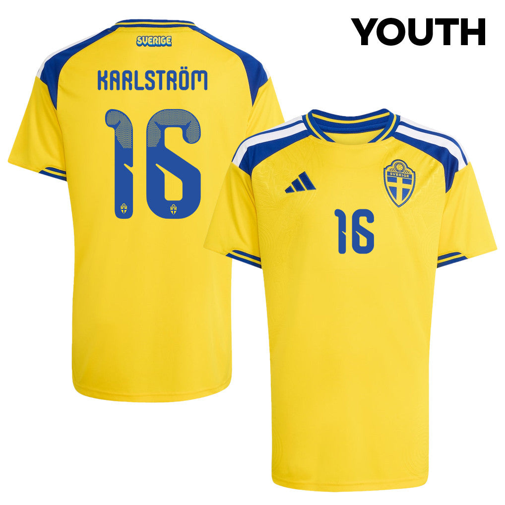 Jesper Karlstroem 16 Youth Sweden National Team 2026 Home Jersey - Yellow
