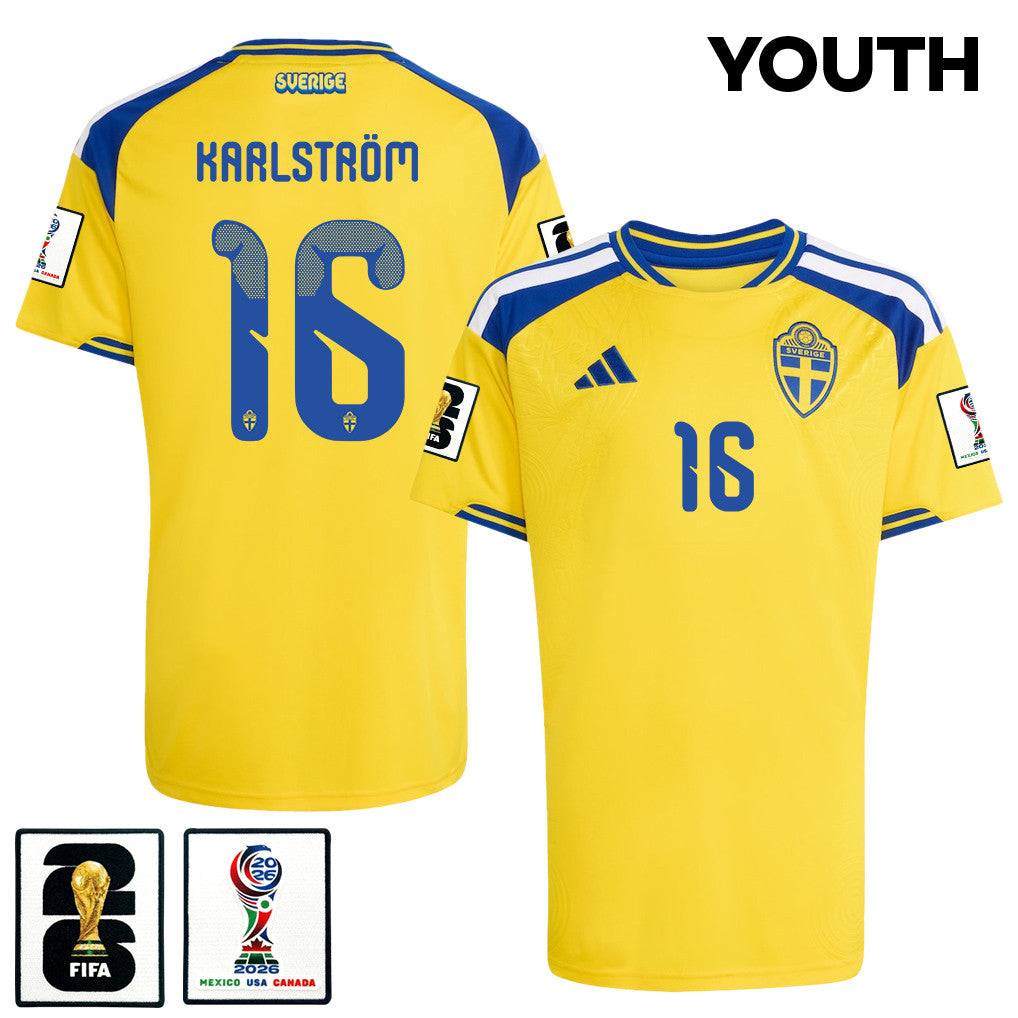Jesper Karlstroem 16 Youth Sweden National Team 2026 Home Jersey - Yellow