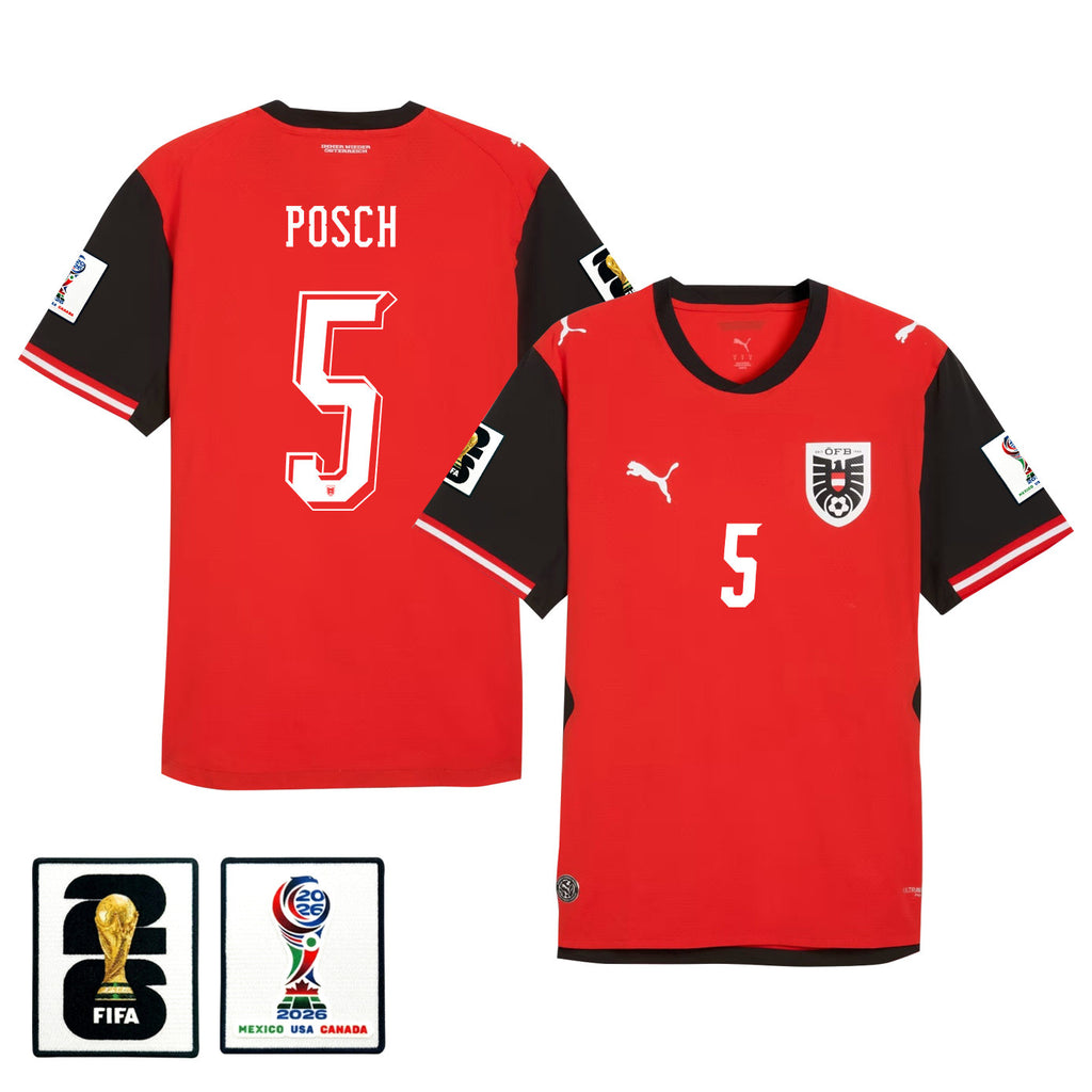 Stefan Posch 5 Austria National Team 2026 Home Jersey - Red, Men