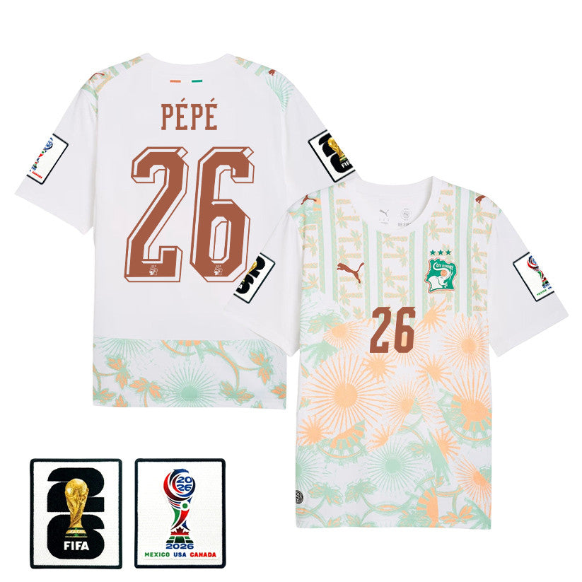 Nicolas Pépé 26 Ivory Coast National Team 2026 Away Jersey - White, Men