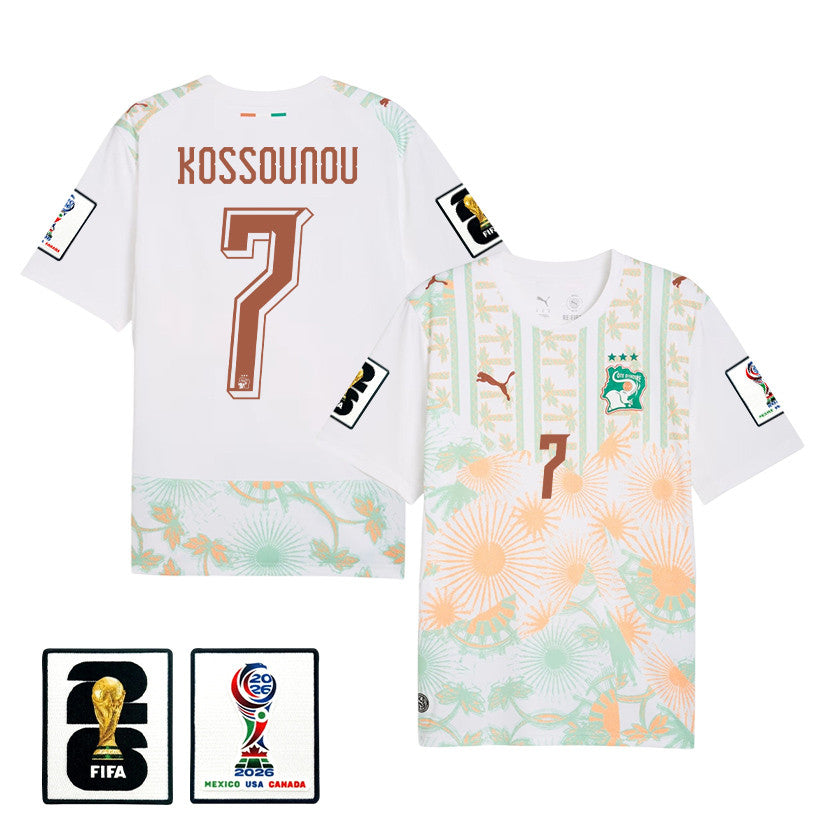 Odilon Kossounou 7 Ivory Coast National Team 2026 Away Jersey - White, Men