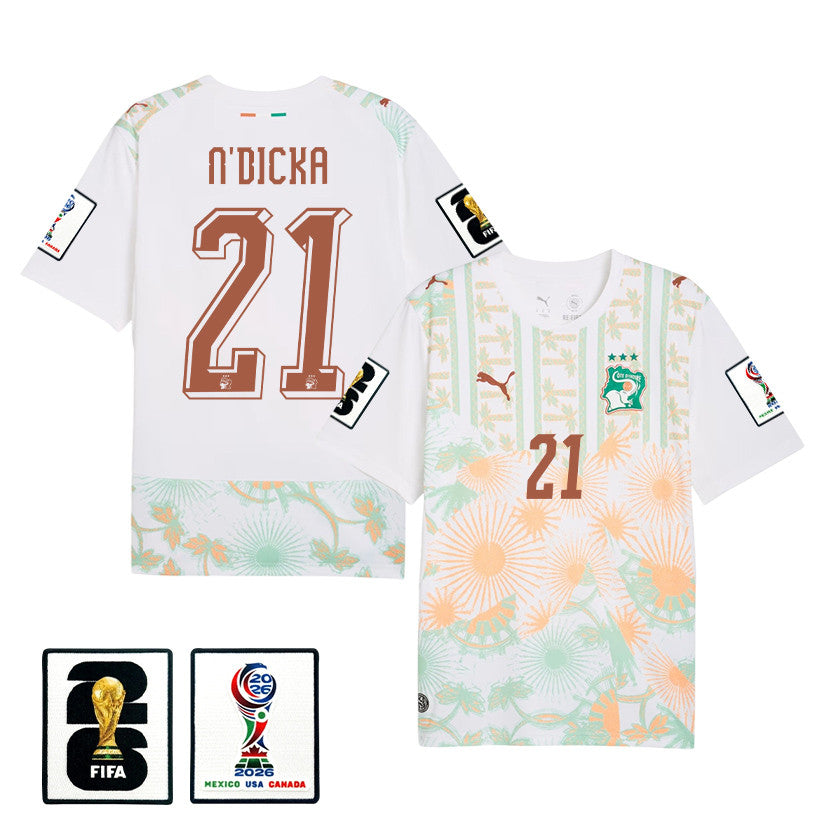 Evan N'Dicka 21 Ivory Coast National Team 2026 Away Jersey - White, Men