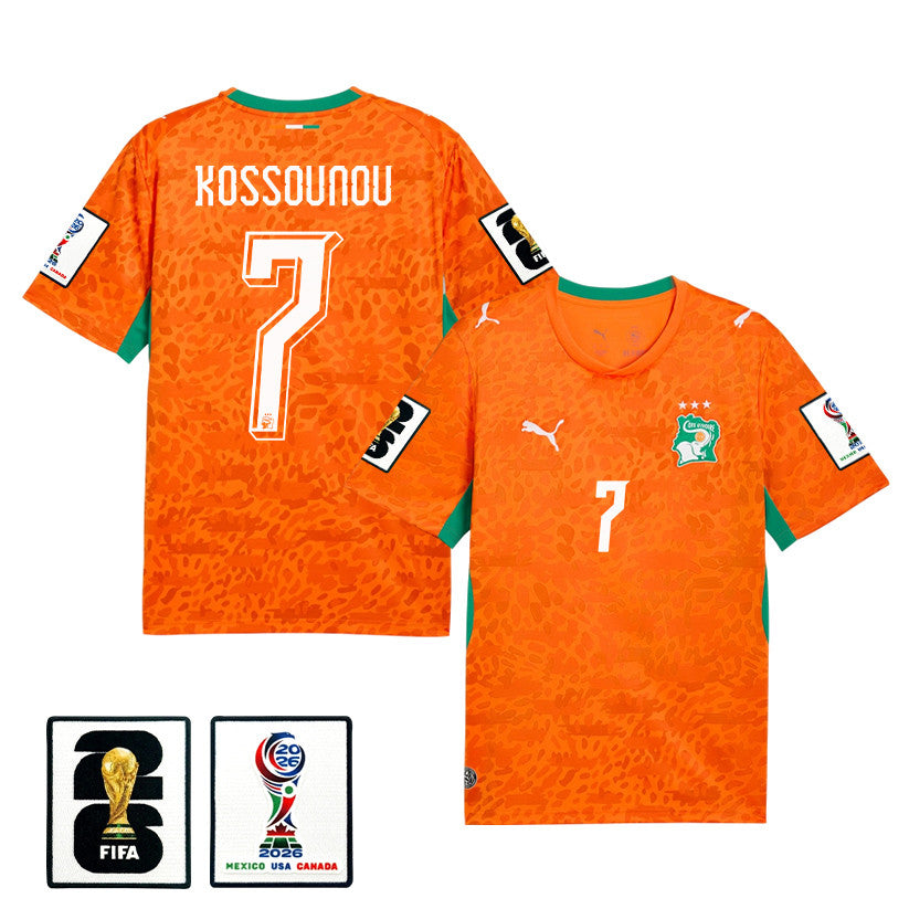 Odilon Kossounou 7 Ivory Coast National Team 2026 Home Jersey - Orange, Men