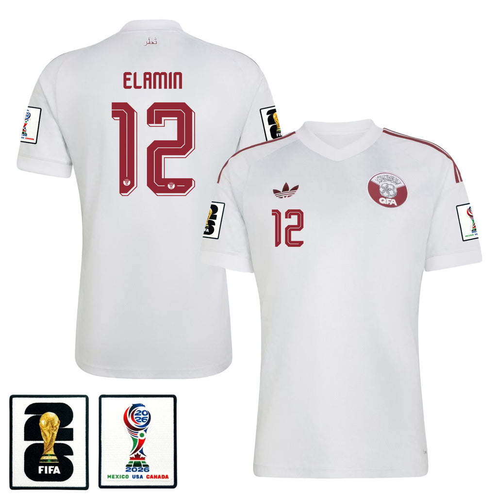 Homam Elamin 12 Qatar National Team 2026 Away Jersey - White, Men