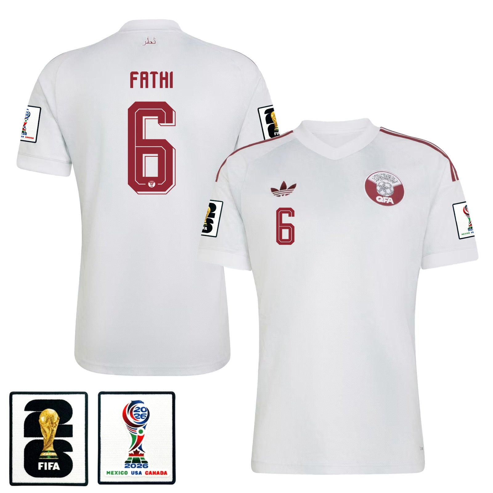 Ahmed Fathi 6 Qatar National Team 2026 Away Jersey - White, Men