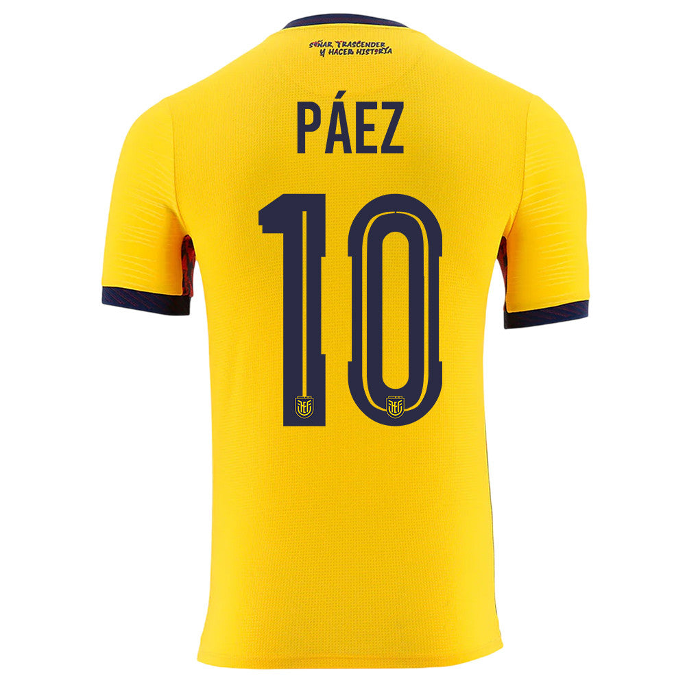 Kendry Páez 10 Ecuador National Team 2026 Home Jersey - Yellow, Men