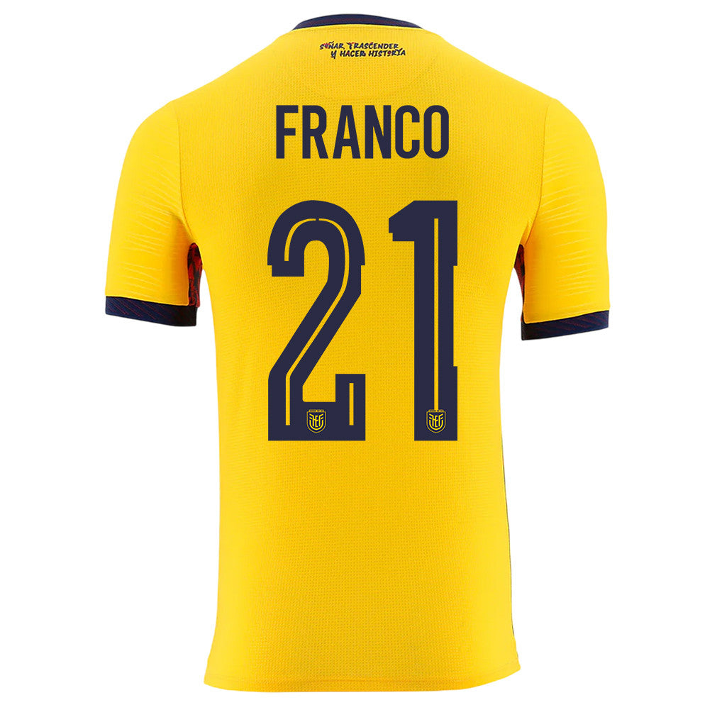 Alan Franco 21 Ecuador National Team 2026 Home Jersey - Yellow, Men