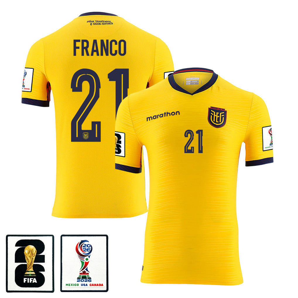 Alan Franco 21 Ecuador National Team 2026 Home Jersey - Yellow, Men