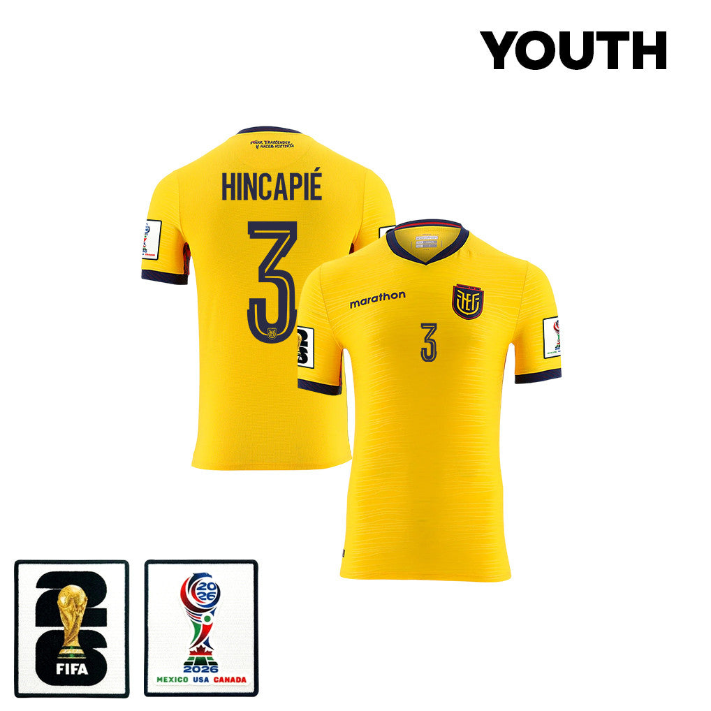 Piero Hincapié 3 Youth Ecuador National Team 2026 Home Jersey - Yellow