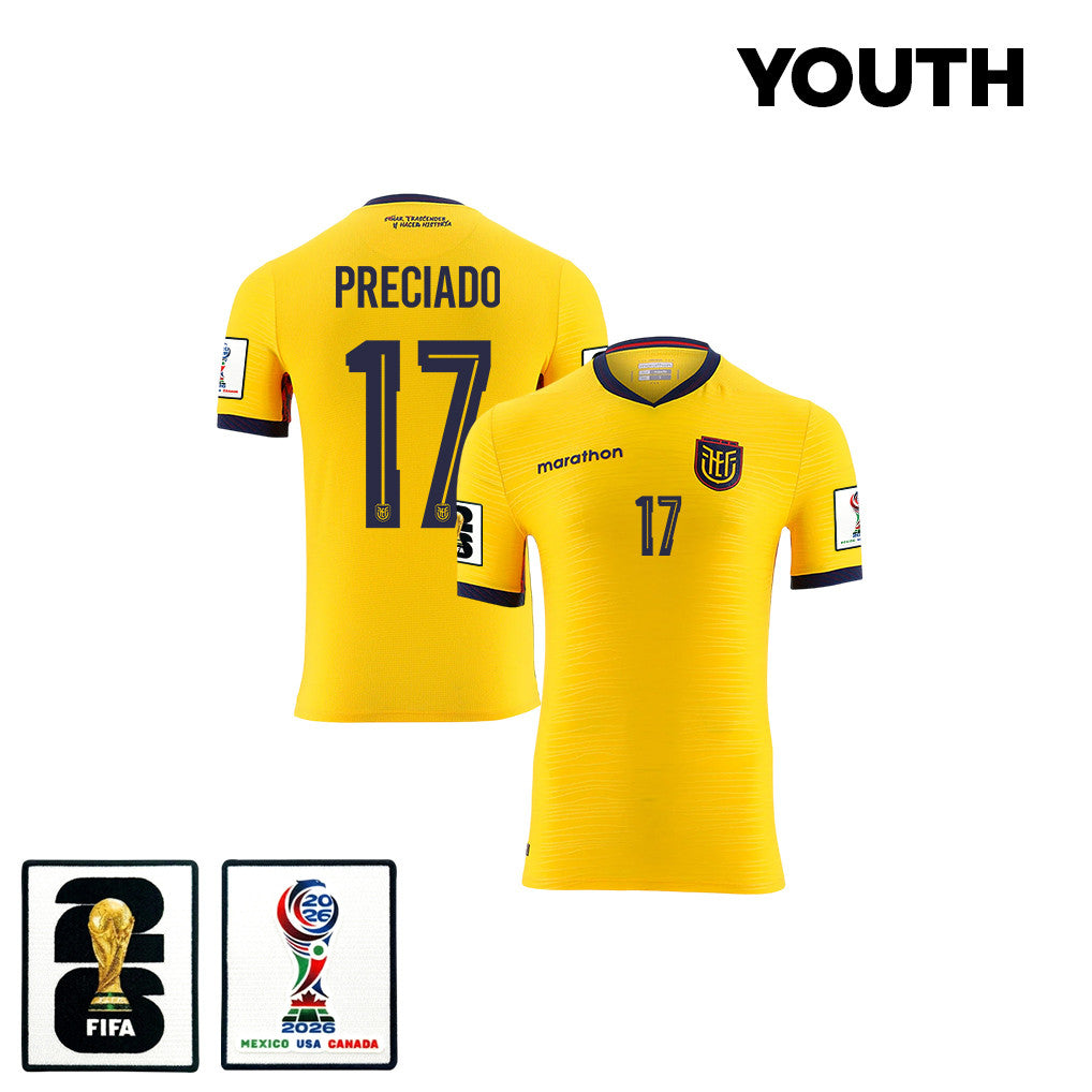 Angelo Preciado 17 Youth Ecuador National Team 2026 Home Jersey - Yellow