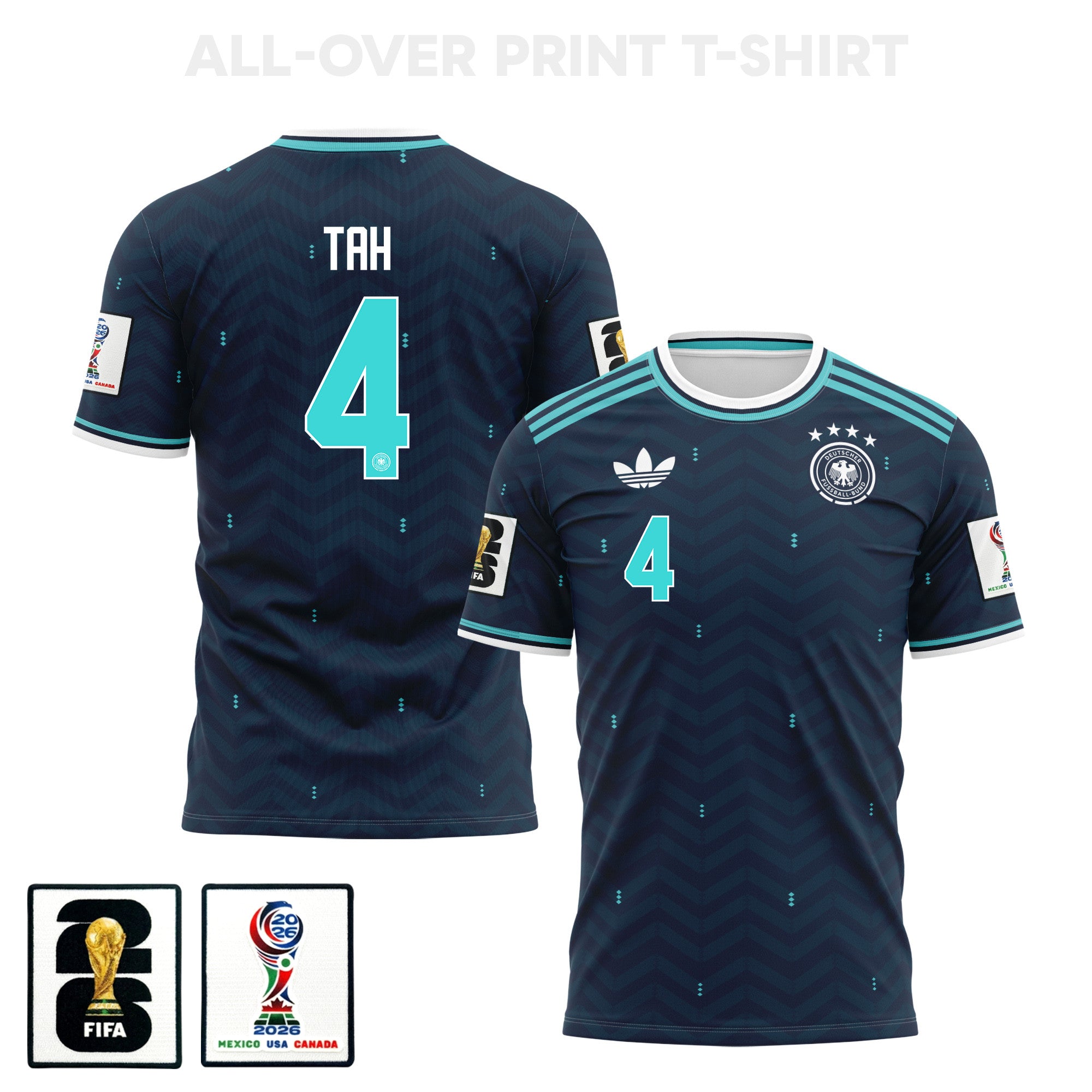 Jonathan Tah 4 Germany 2026 Away 3D T-Shirt Fully Printed – Unisex, Navy