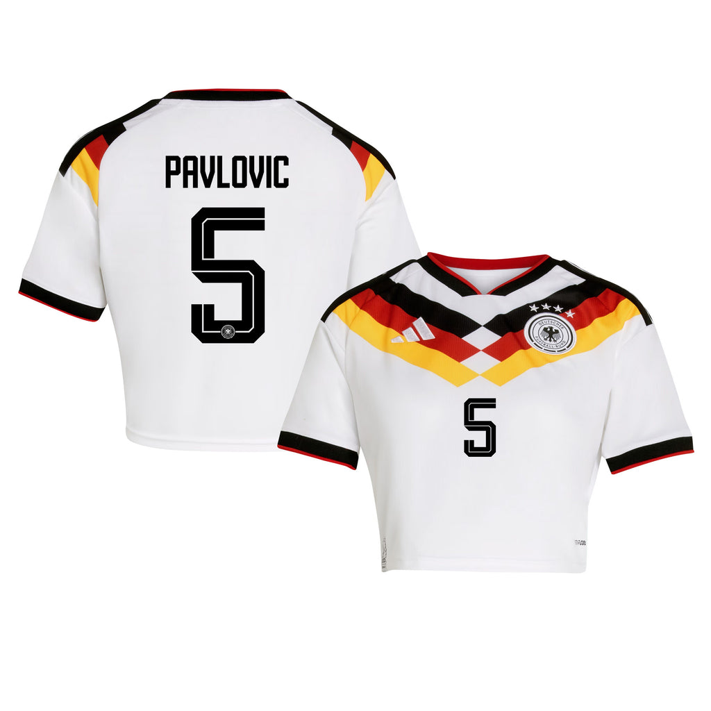 Aleksandar Pavlović 5 Germany 2026 Home Women's Cropped Jersey - White