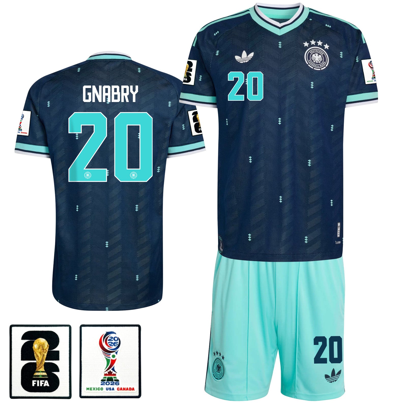 Serge Gnabry 20 Germany 2026 Away Men Jersey & Shorts Set – Navy & Aqua