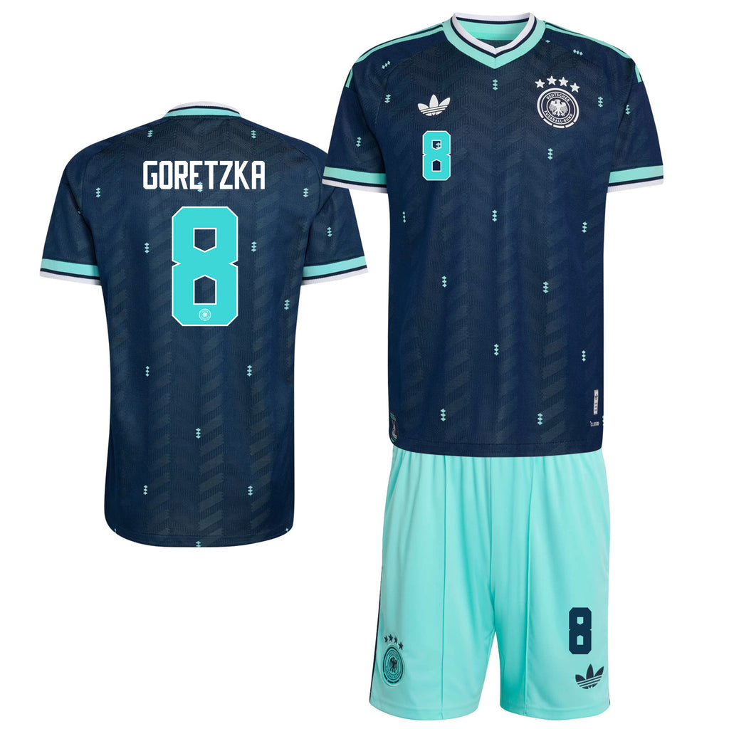 Leon Goretzka 8 Germany 2026 Away Men Jersey & Shorts Set – Navy & Aqua
