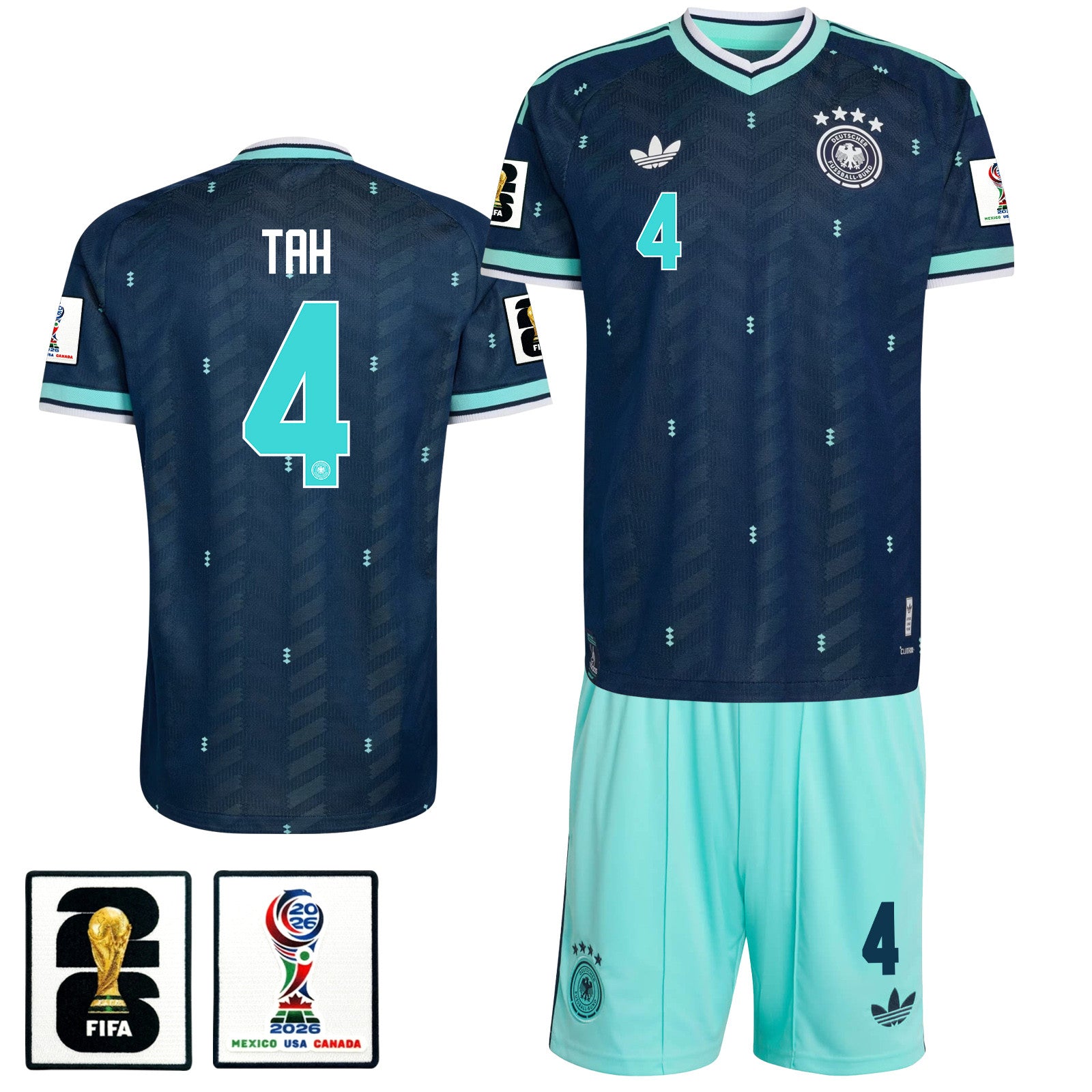 Jonathan Tah 4 Germany 2026 Away Men Jersey & Shorts Set – Navy & Aqua