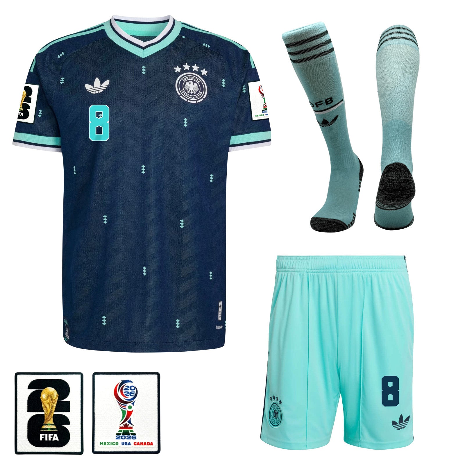 Leon Goretzka 8 Germany 2026 Away Men Kit Set – Navy & Aqua