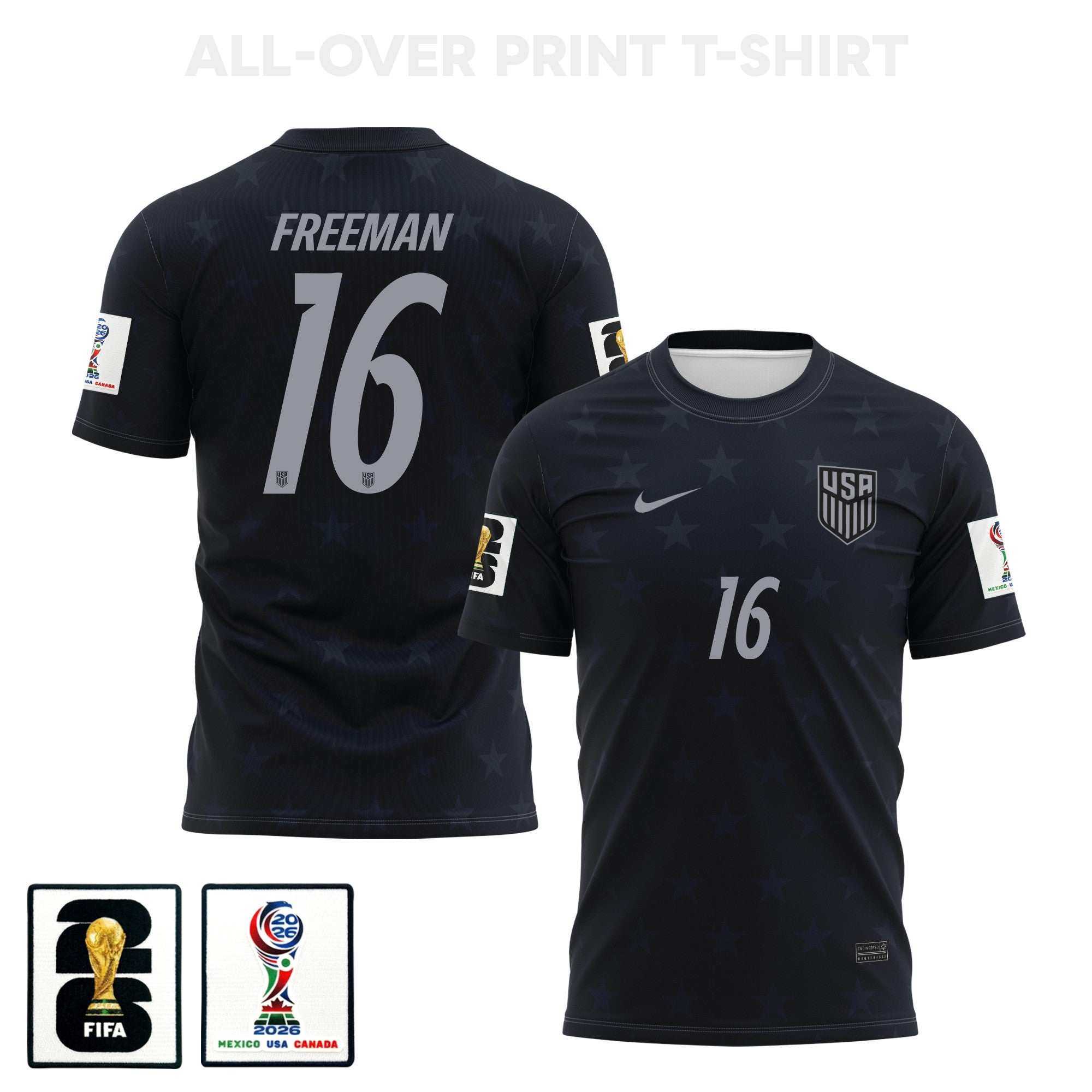 Alex Freeman 16 USMNT 2026 Away 3D T-Shirt Fully Printed – Unisex, Black