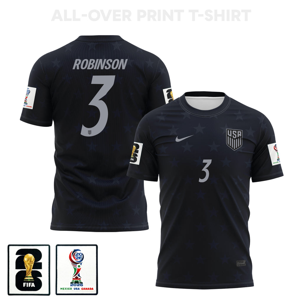 Antonee Robinson 3 USMNT 2026 Away 3D T-Shirt Fully Printed – Unisex, Black