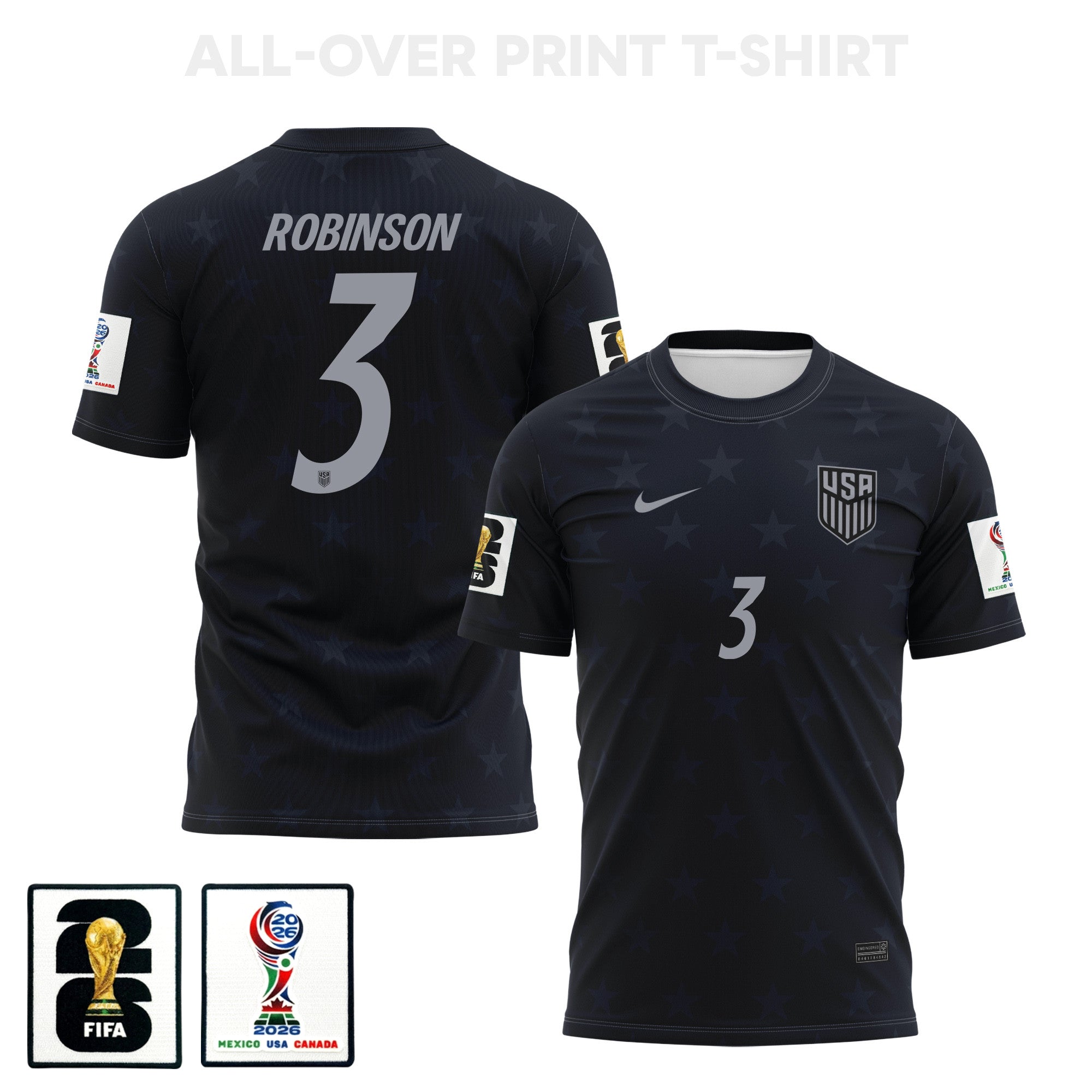 Antonee Robinson 3 USMNT 2026 Away 3D T-Shirt Fully Printed – Unisex, Black