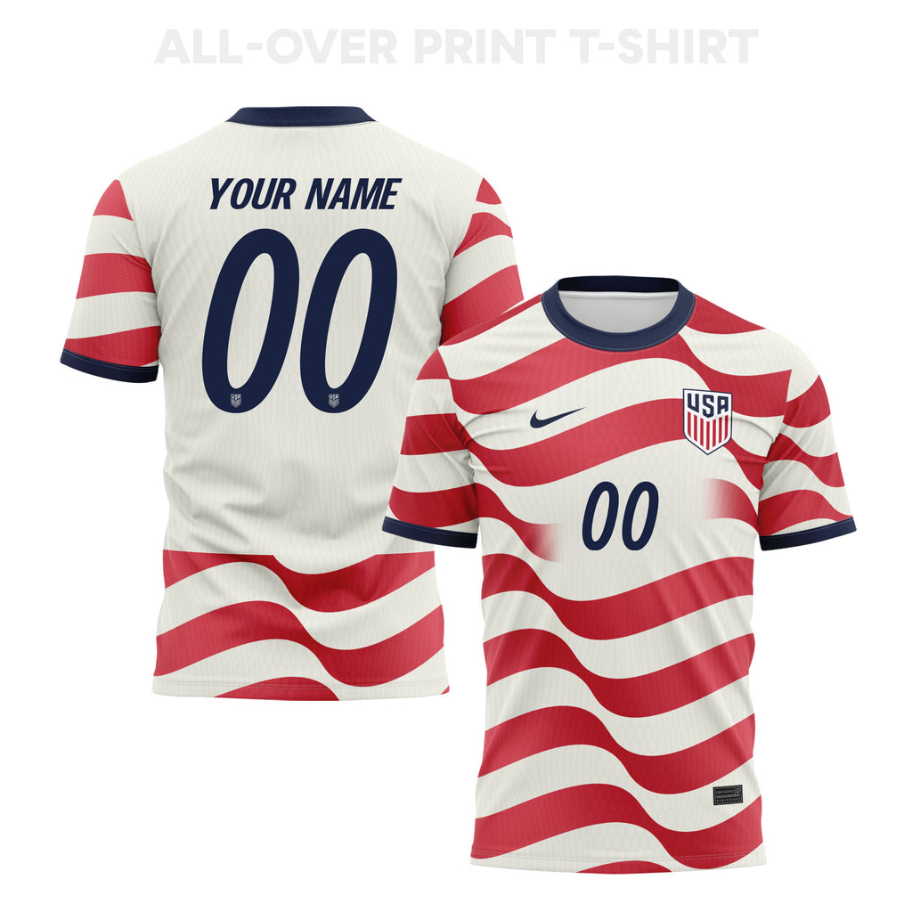 USMNT 2026 Home 3D T-Shirt Fully Printed – Personalized – Unisex, White/Red