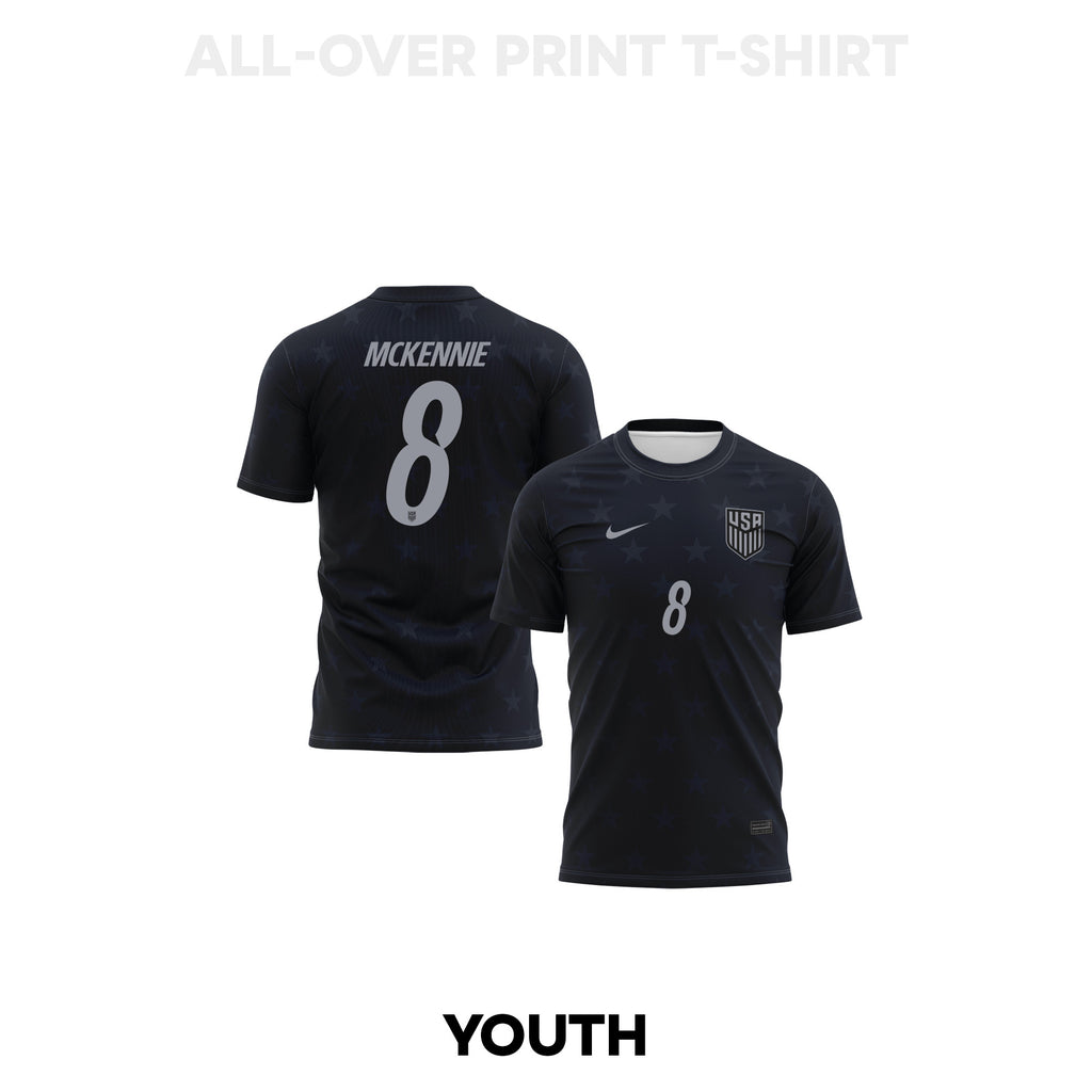 Weston McKennie 8 Youth USMNT 2026 Away 3D T-shirt Fully Printed – Black