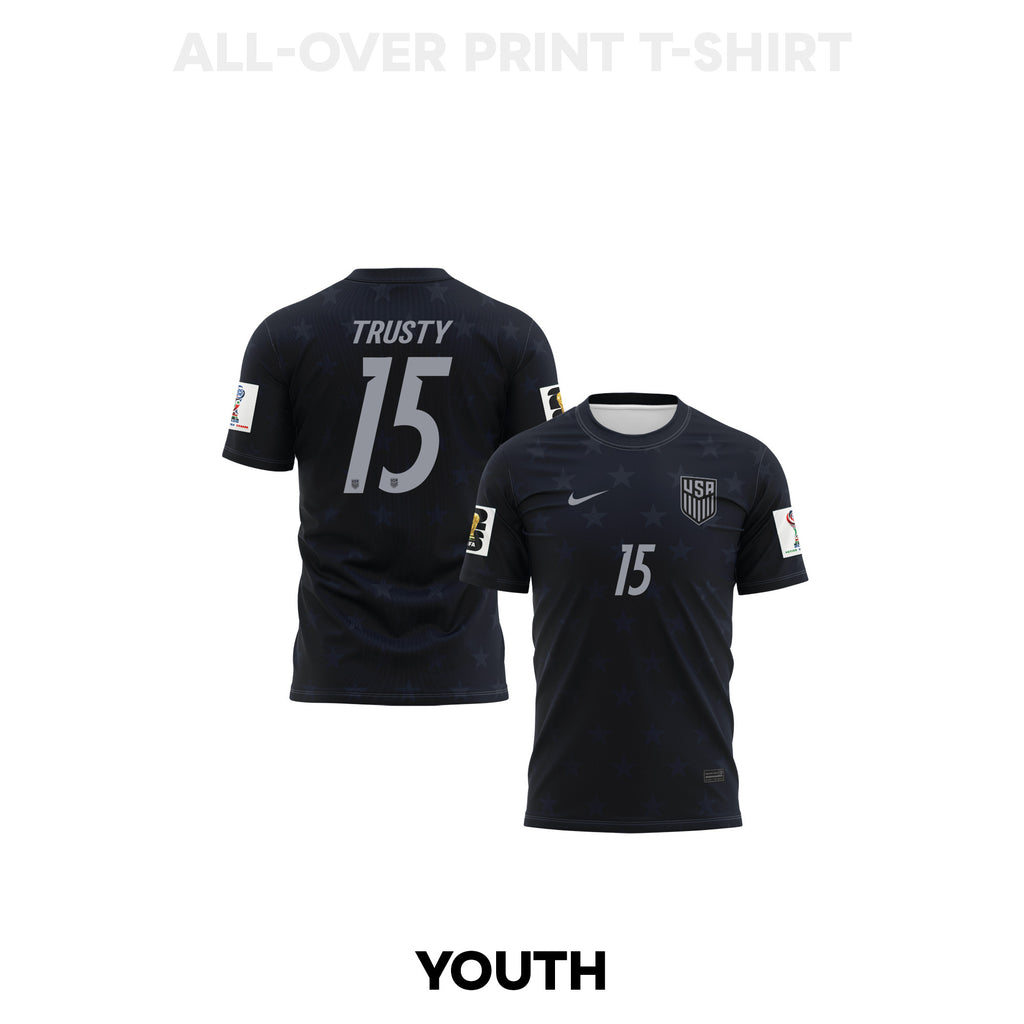 Auston Trusty 15 Youth USMNT 2026 Away 3D T-shirt Fully Printed – Black