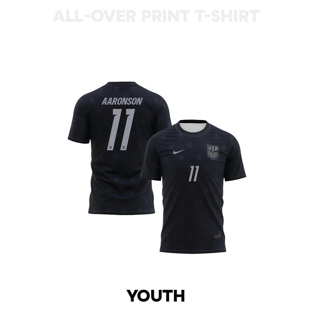 Brenden Aaronson 11 Youth USMNT 2026 Away 3D T-shirt Fully Printed – Black