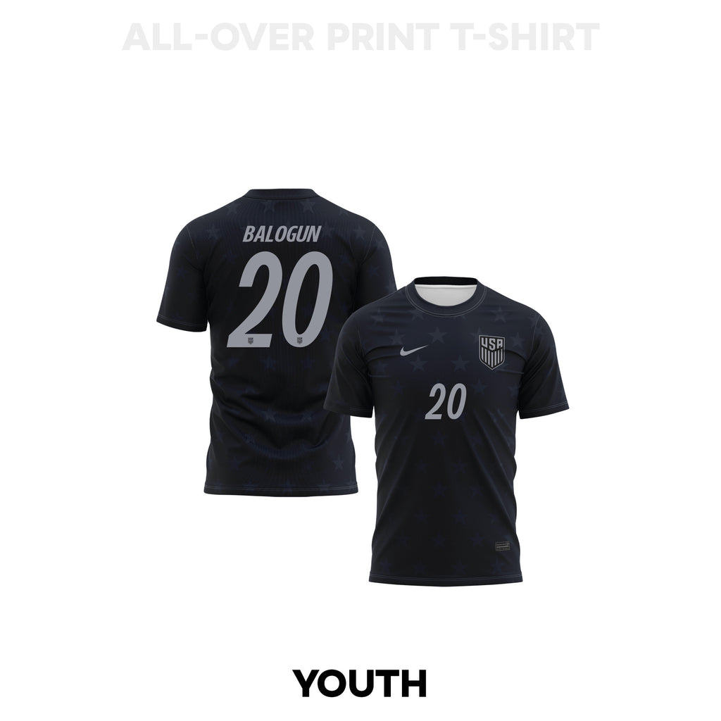 Folarin Balogun 20 Youth USMNT 2026 Away 3D T-shirt Fully Printed – Black