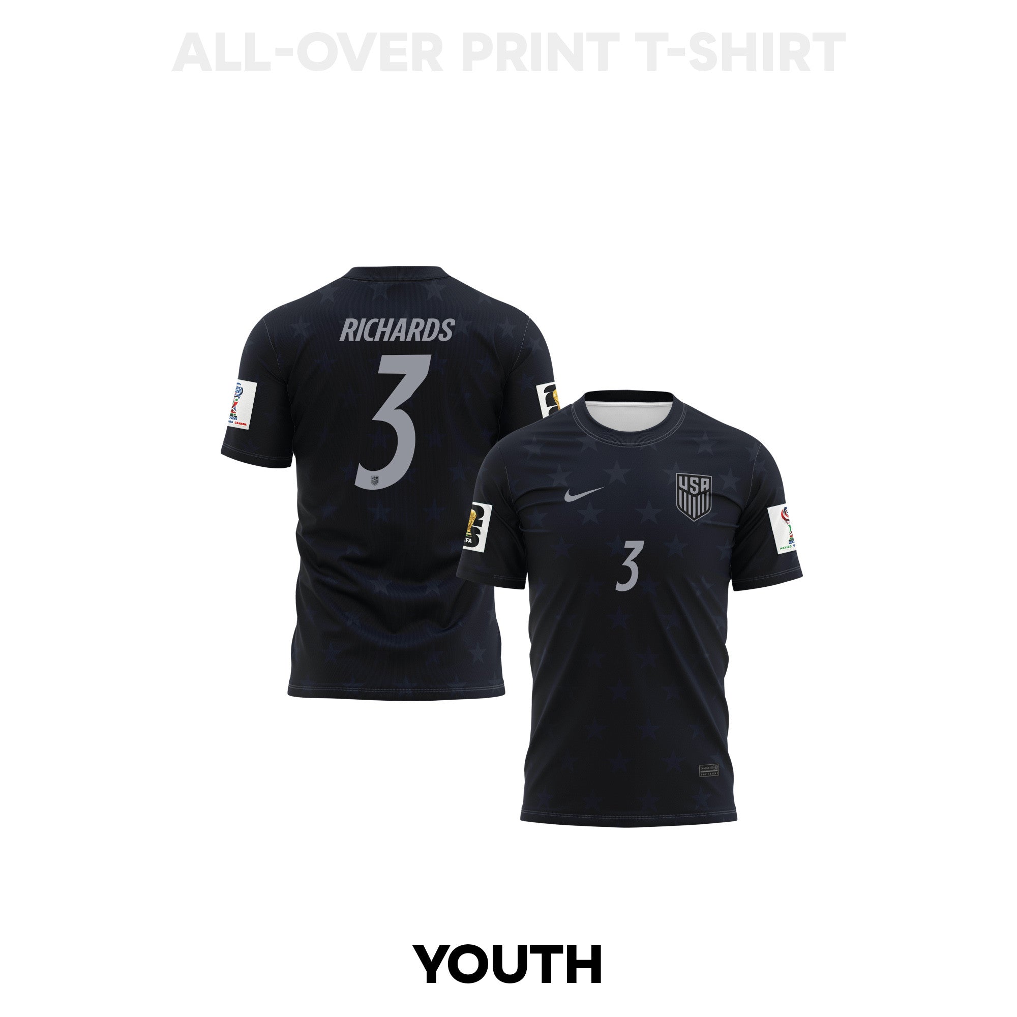 Chris Richards 3 Youth USMNT 2026 Away 3D T-shirt Fully Printed – Black