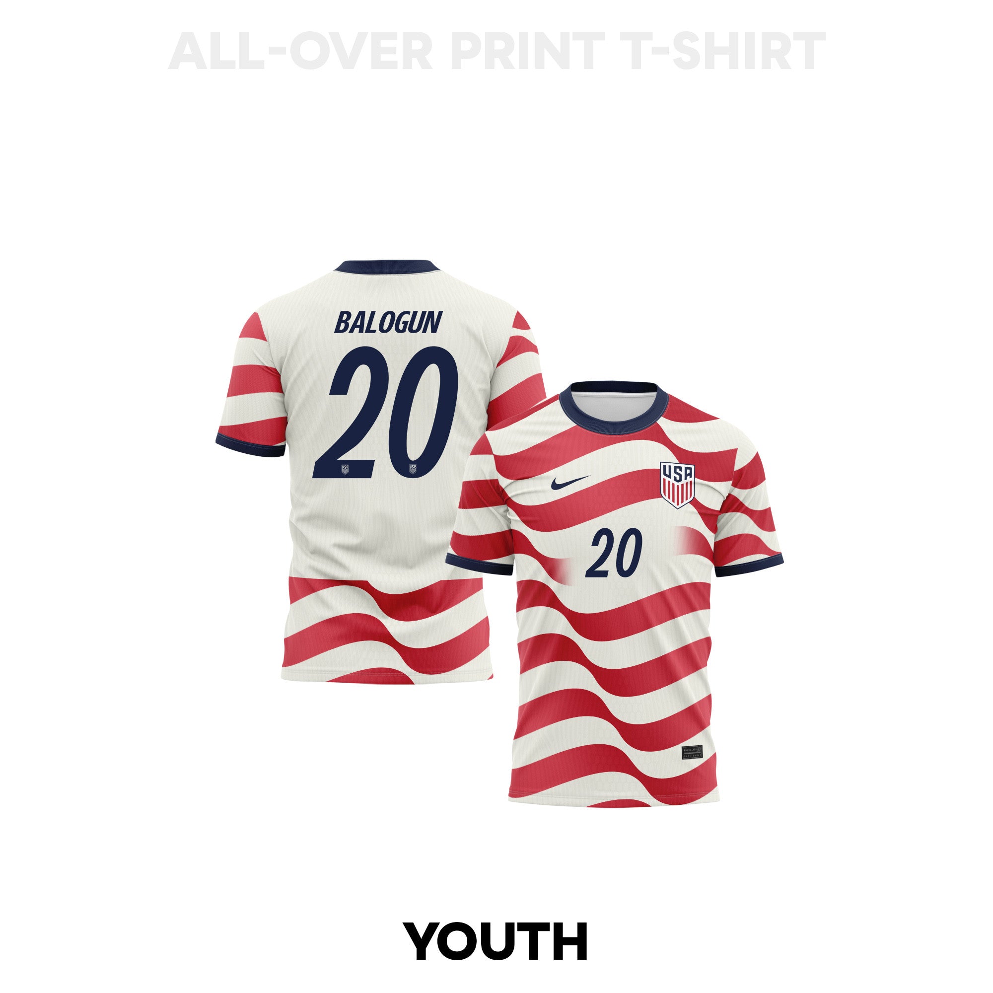 Folarin Balogun 20 Youth USMNT 2026 Home 3D T-shirt Fully Printed – White/Red