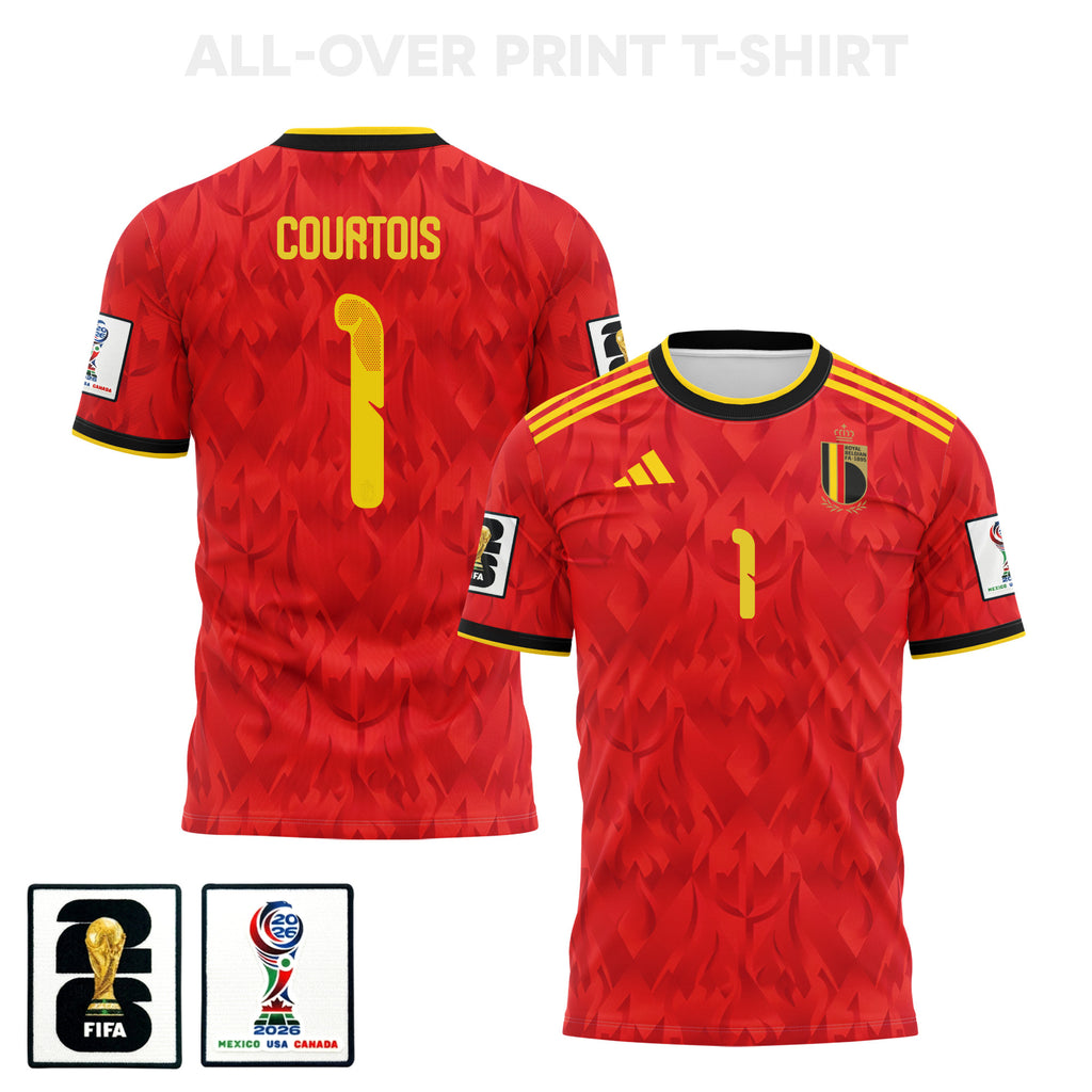 Thibaut Courtois 1 Belgium 2026 Home 3D T-Shirt Fully Printed – Unisex, Red