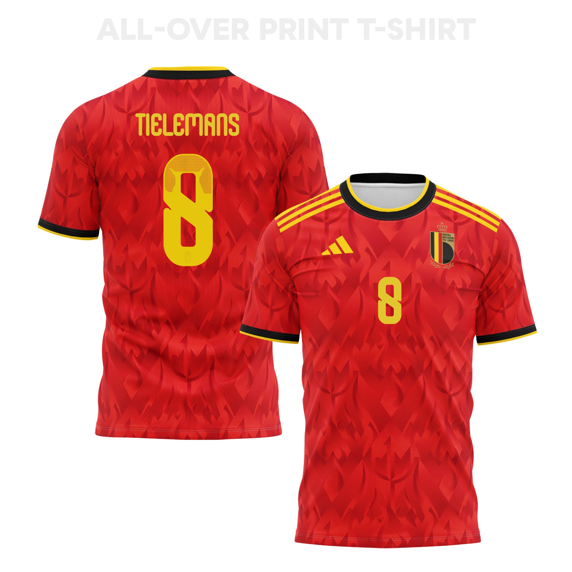 Youri Tielemans 8 Belgium 2026 Home 3D T-Shirt Fully Printed – Unisex, Red