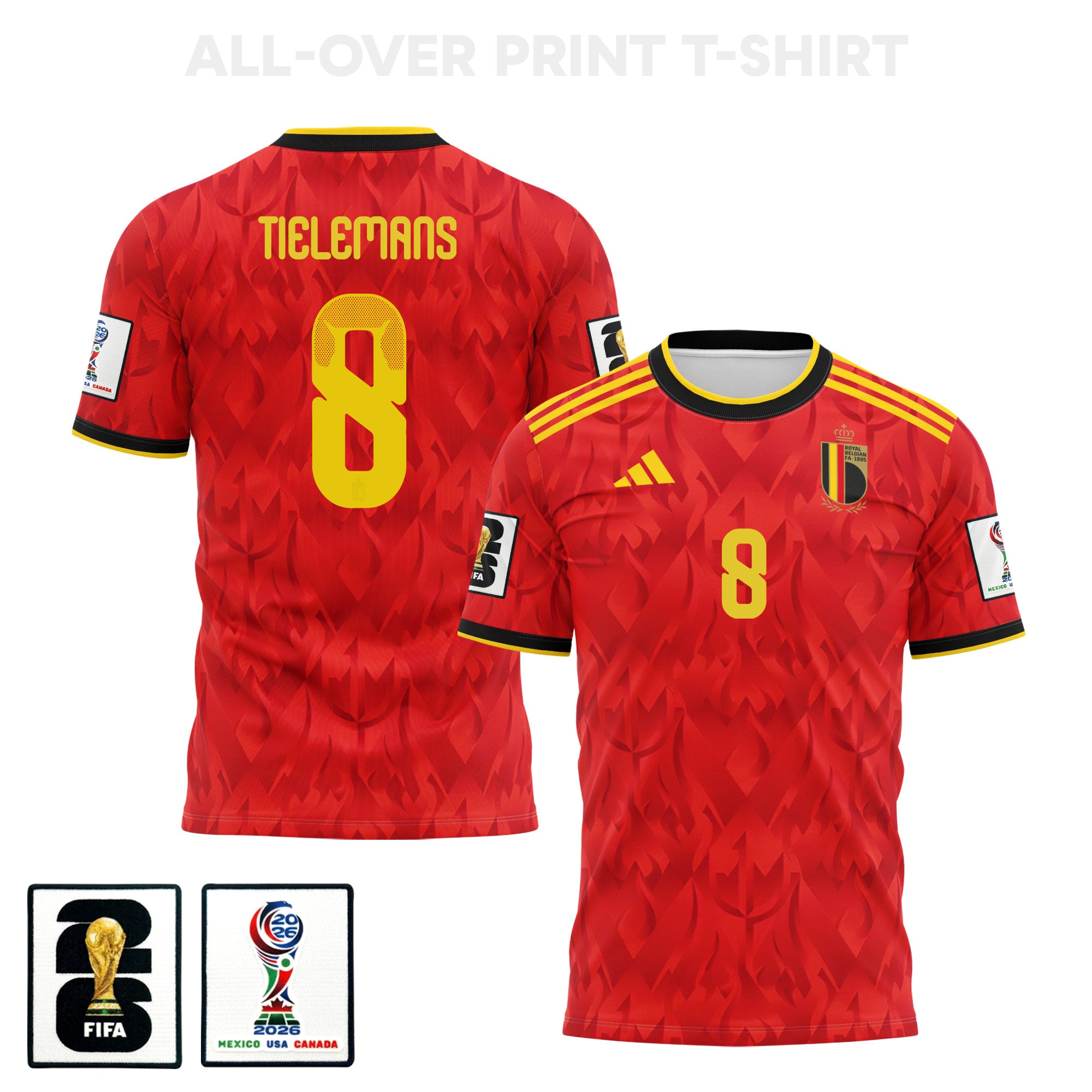 Youri Tielemans 8 Belgium 2026 Home 3D T-Shirt Fully Printed – Unisex, Red