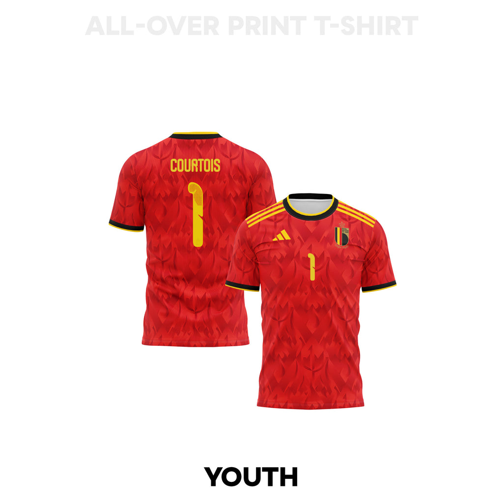 Thibaut Courtois 1 Youth Belgium 2026 Home 3D T-shirt Fully Printed – Red