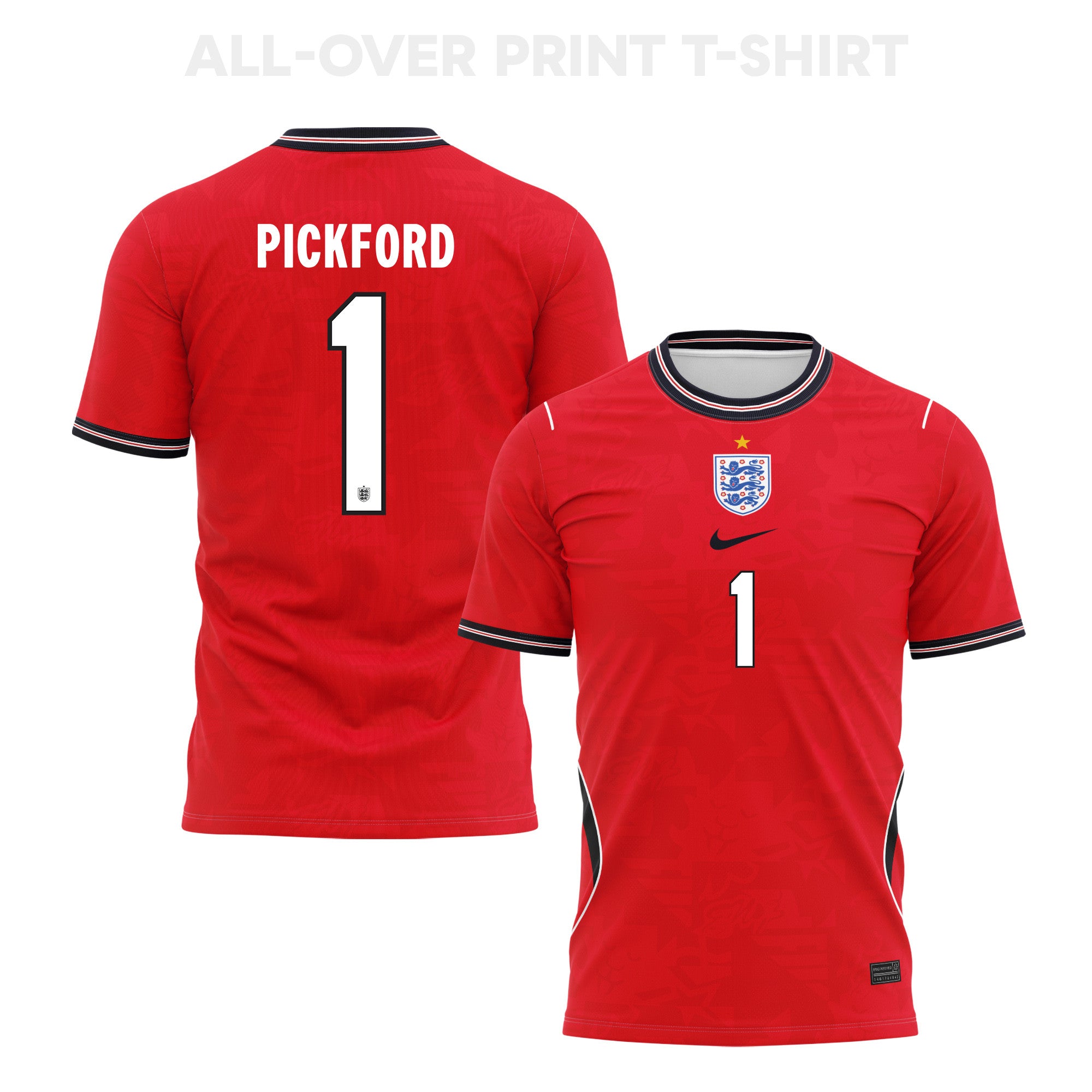 Jordan Pickford 1 England 2026 Away 3D T-Shirt Fully Printed – Unisex, Red