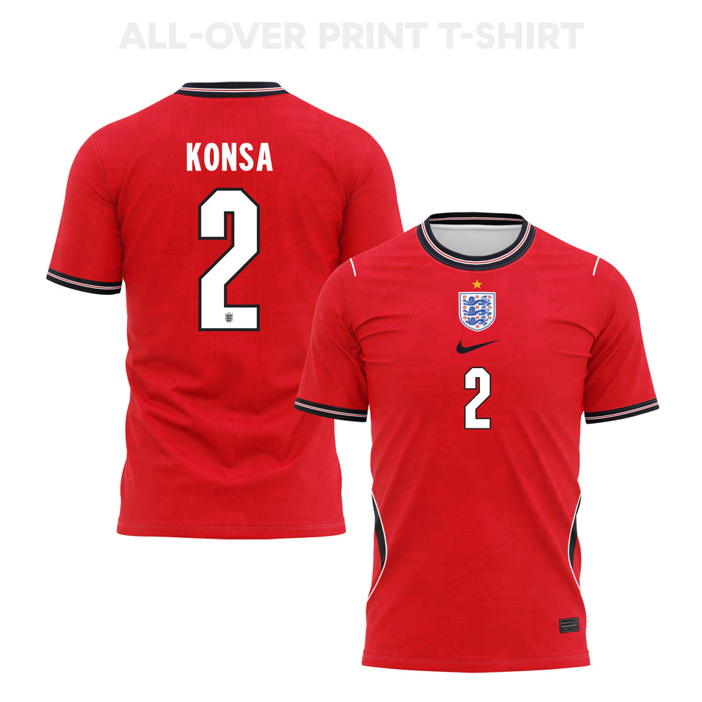 Ezri Konsa 2 England 2026 Away 3D T-Shirt Fully Printed – Unisex, Red