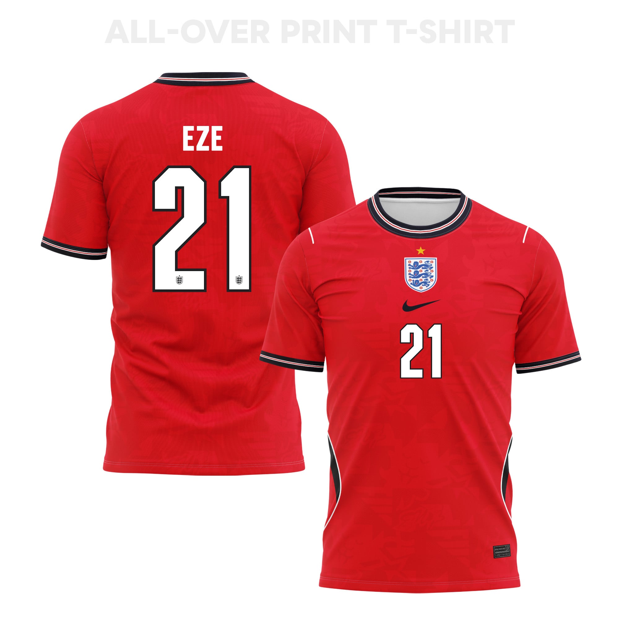Eberechi Eze 21 England 2026 Away 3D T-Shirt Fully Printed – Unisex, Red