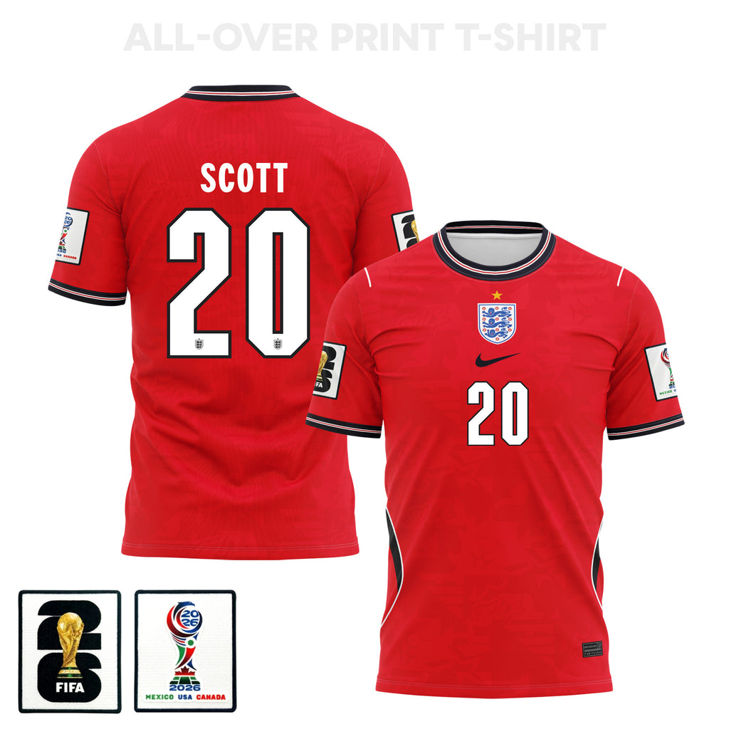 Alex Scott 20 England 2026 Away 3D T-Shirt Fully Printed – Unisex, Red