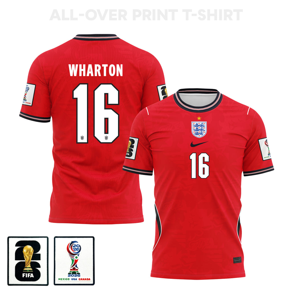 Adam Wharton 16 England 2026 Away 3D T-Shirt Fully Printed – Unisex, Red