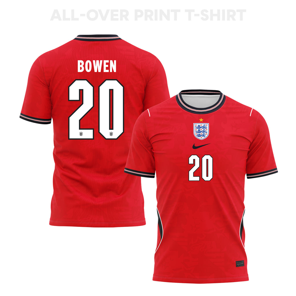 Jarrod Bowen 20 England 2026 Away 3D T-Shirt Fully Printed – Unisex, Red