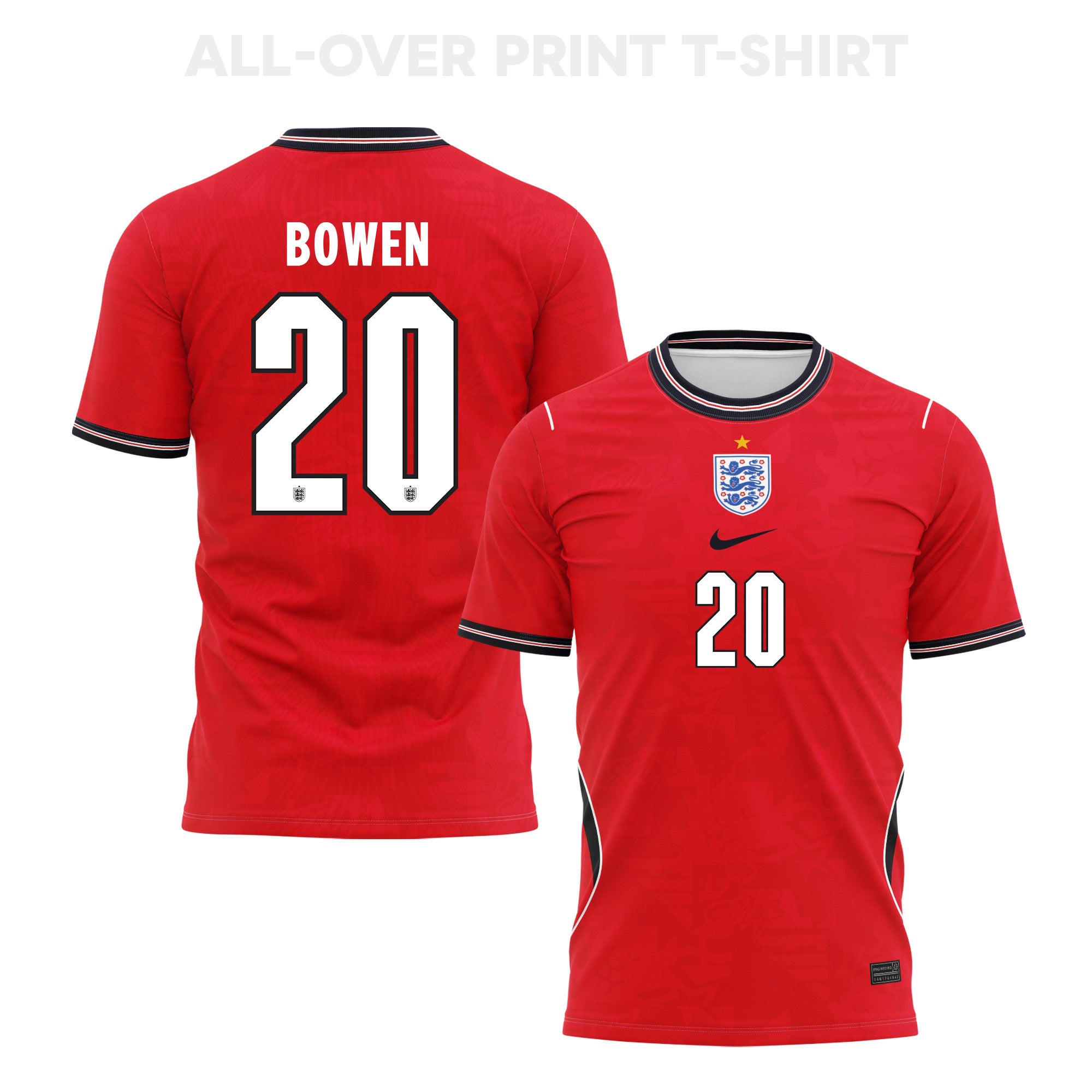 Jarrod Bowen 20 England 2026 Away 3D T-Shirt Fully Printed – Unisex, Red