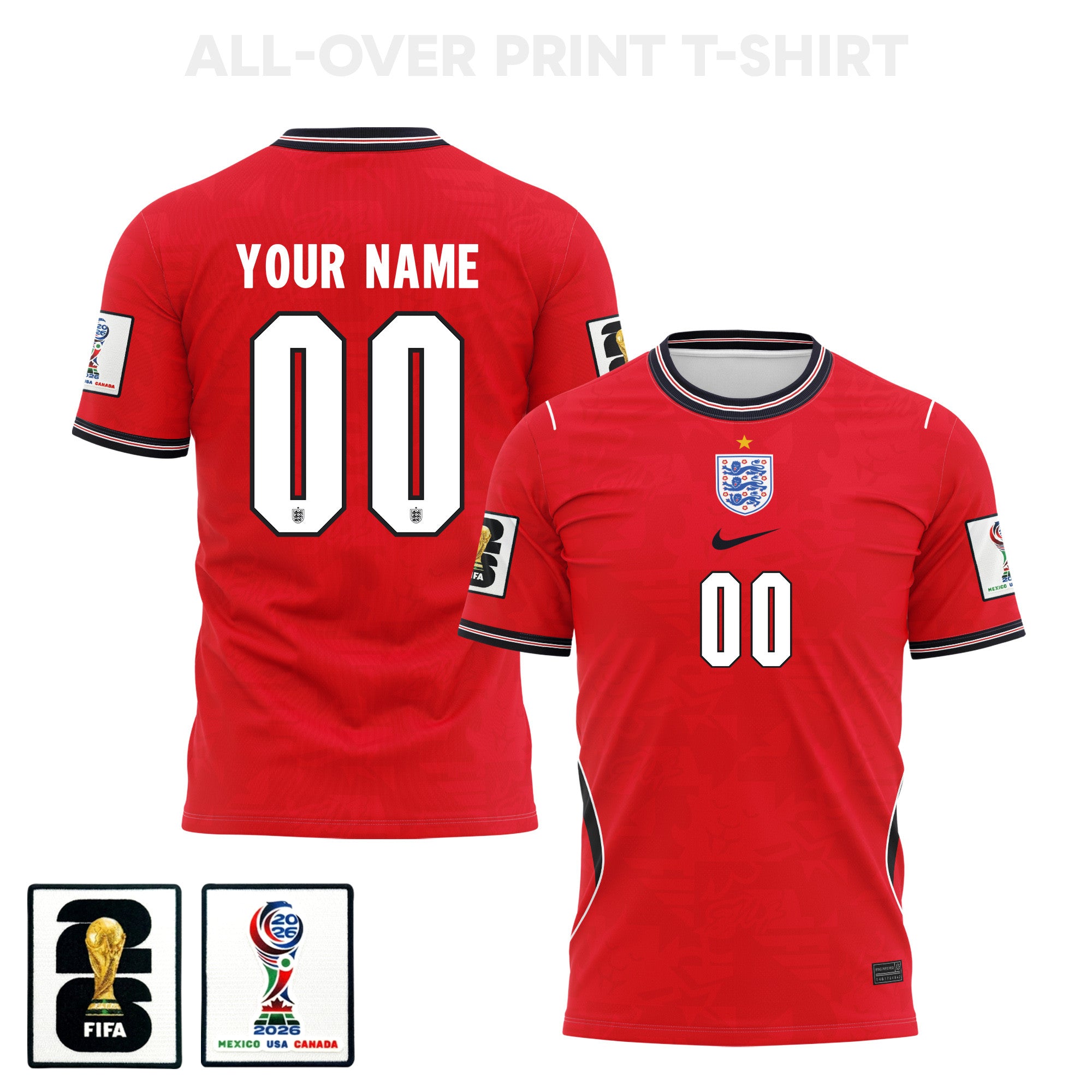 England 2026 Away 3D T-Shirt Fully Printed – Personalized – Unisex, Red