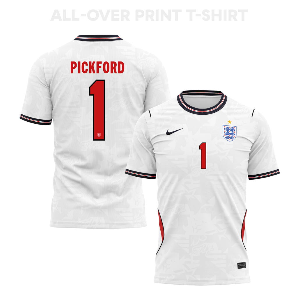 Jordan Pickford 1 England 2026 Home 3D T-Shirt Fully Printed – Unisex, White