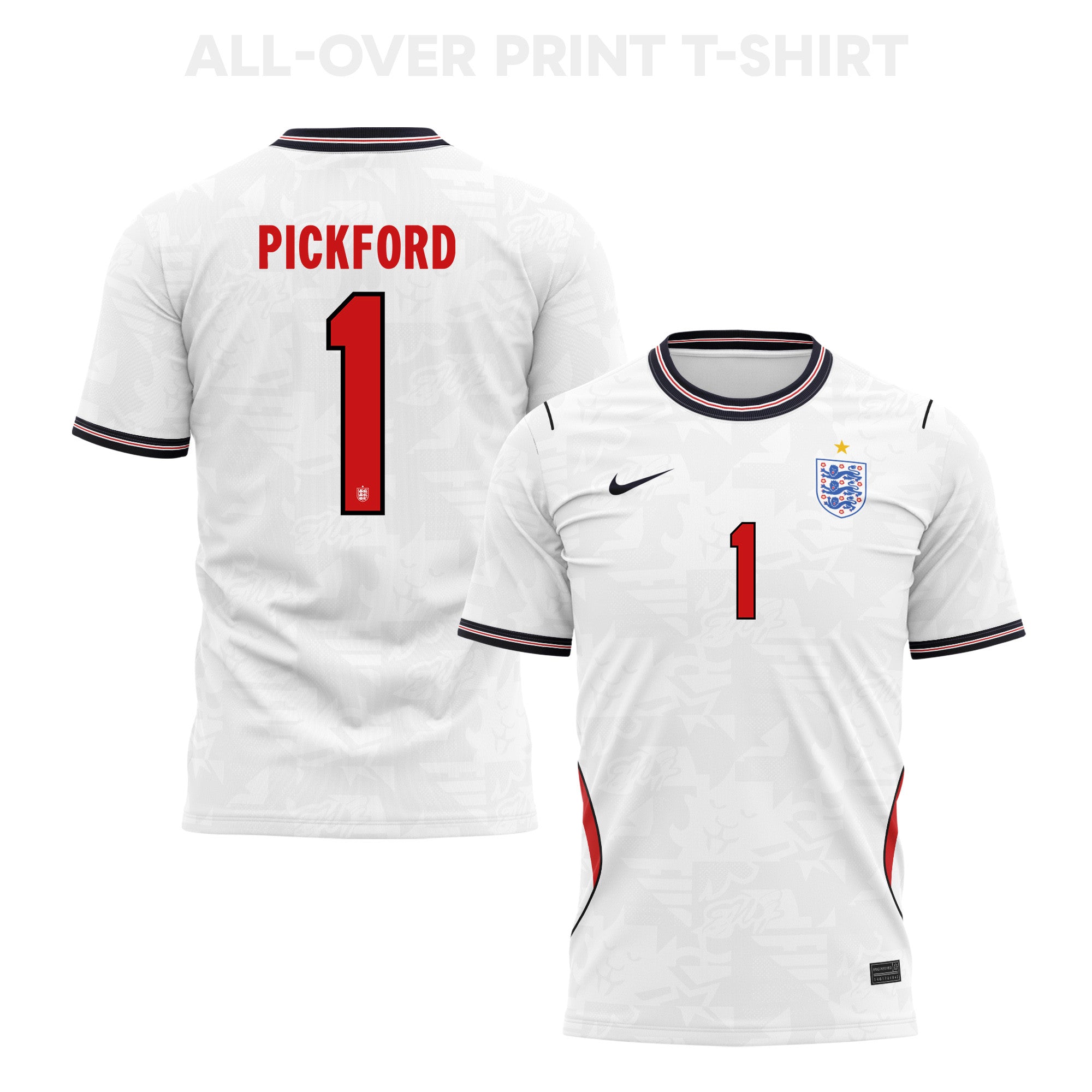 Jordan Pickford 1 England 2026 Home 3D T-Shirt Fully Printed – Unisex, White