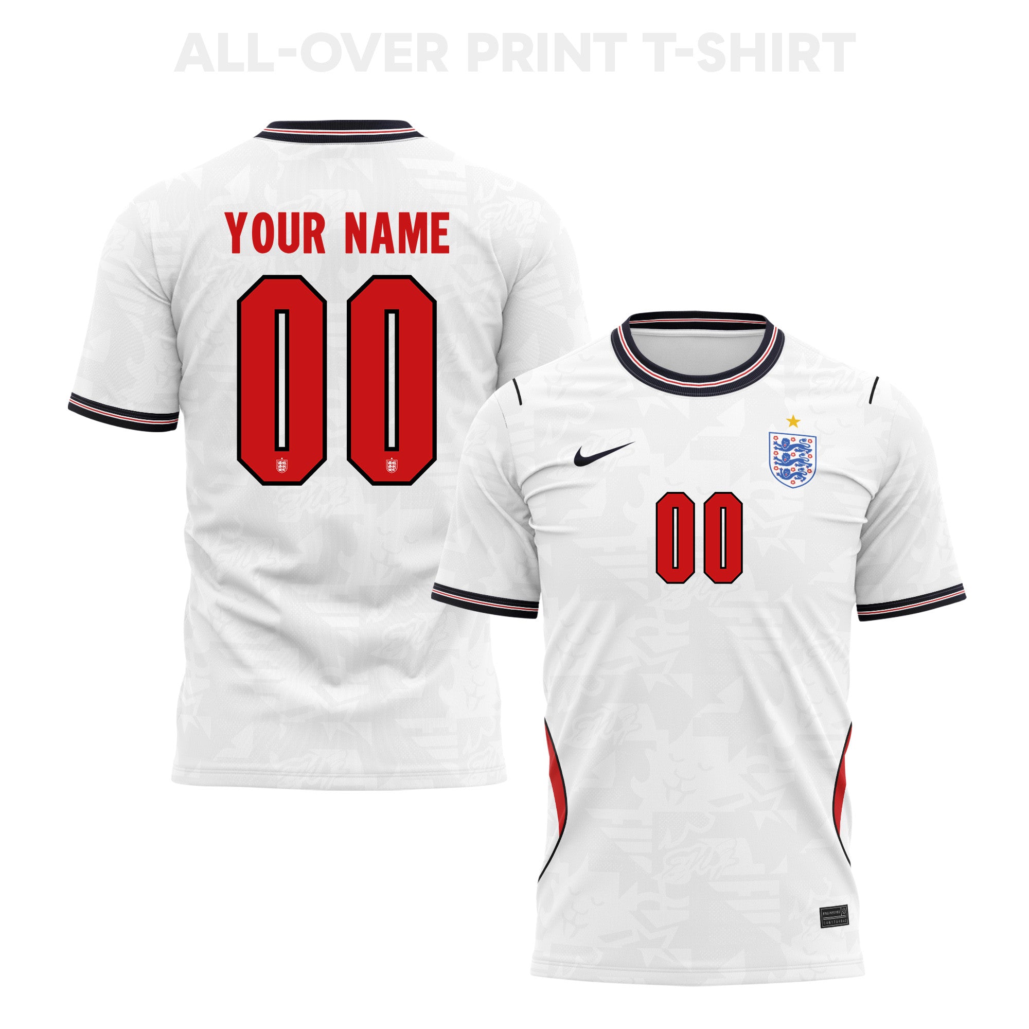 England 2026 Home 3D T-Shirt Fully Printed – Personalized – Unisex, White