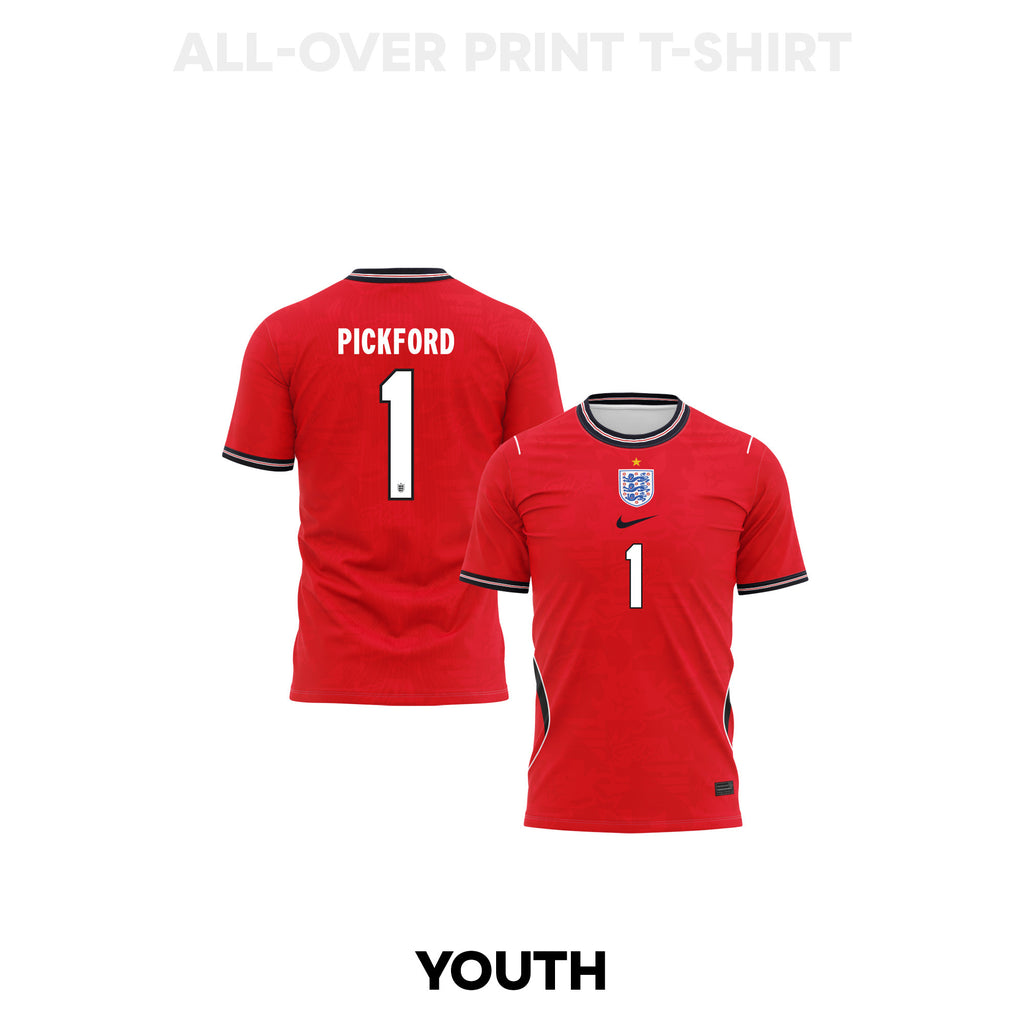 Jordan Pickford 1 Youth England 2026 Away 3D T-shirt Fully Printed – Red