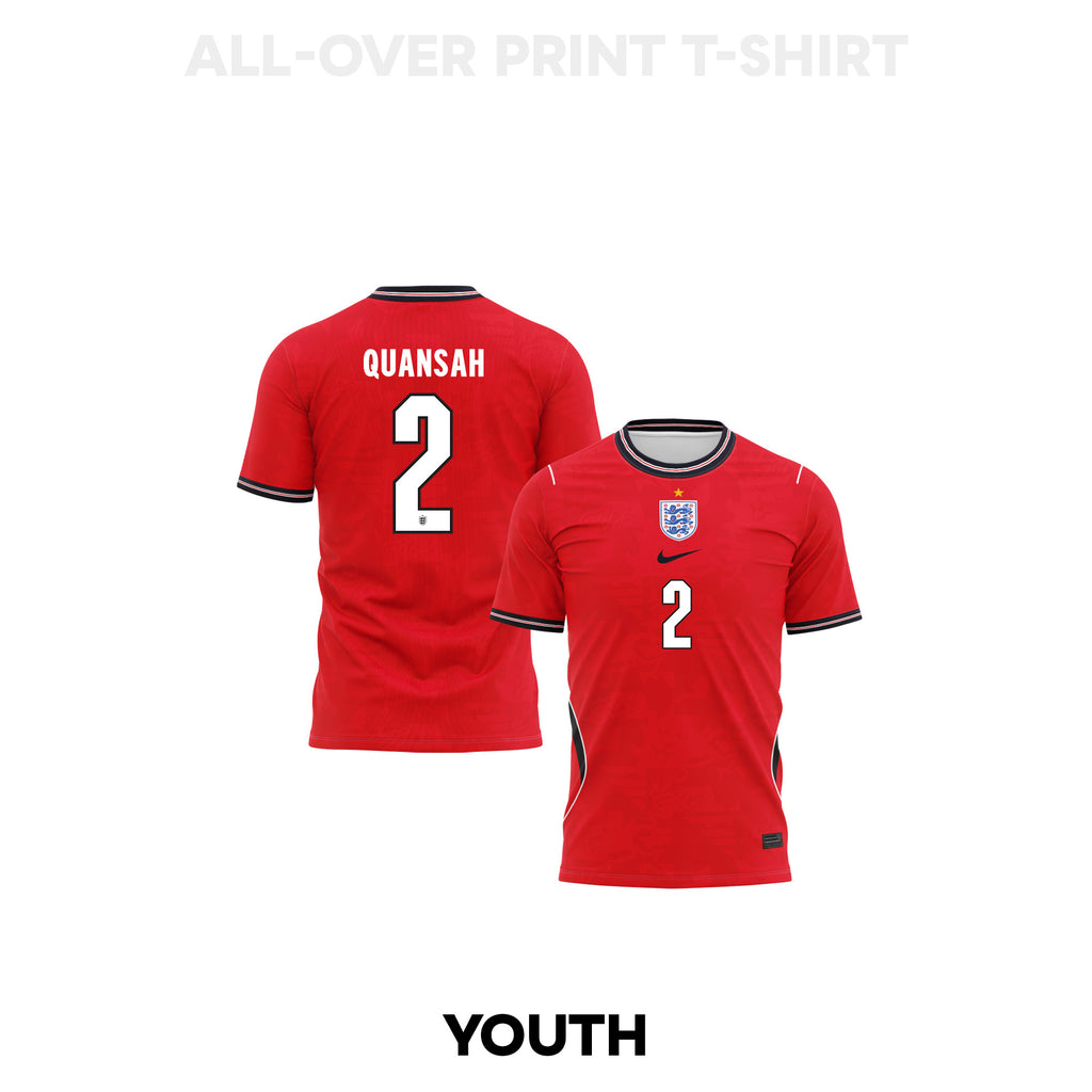 Jarell Quansah 2 Youth England 2026 Away 3D T-shirt Fully Printed – Red
