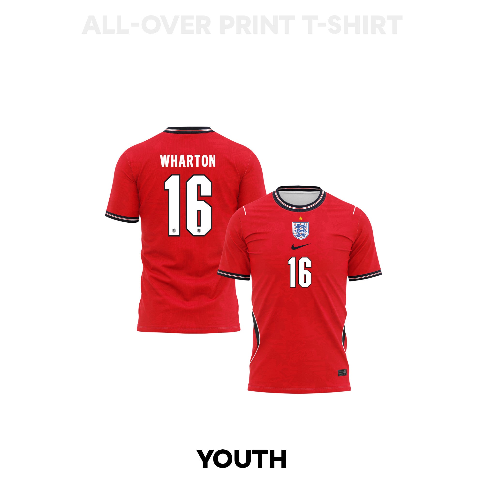 Adam Wharton 16 Youth England 2026 Away 3D T-shirt Fully Printed – Red