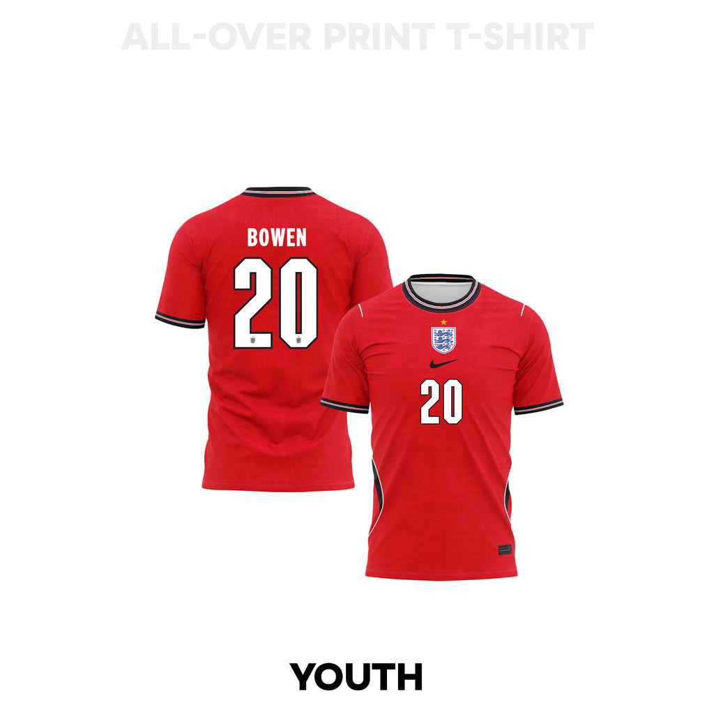 Jarrod Bowen 20 Youth England 2026 Away 3D T-shirt Fully Printed – Red