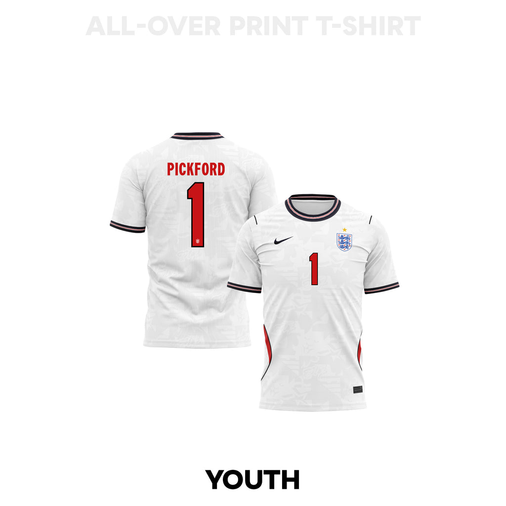 Jordan Pickford 1 Youth England 2026 Home 3D T-shirt Fully Printed – White